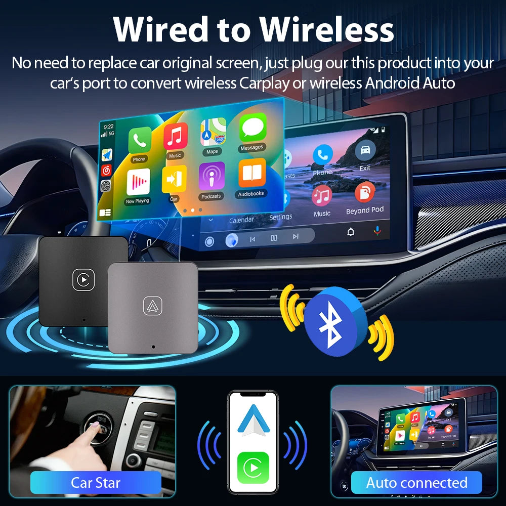 Podofo Android Auto AI Box Wireless Android Auto and Apple Carplay Adapter